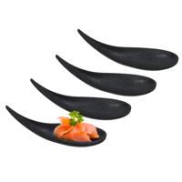 Gerimport Amuse/aperitief lepel set - hapjes/tapas - 4x stuks - zwart - melamine
