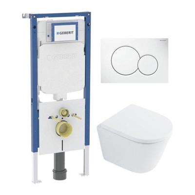 QeramiQ Dely Toiletset - Geberit UP720 inbouwreservoir - witte bedieningsplaat - softclose toilet zitting 35 mm - glans wit SW1026255 / SW1159505/SW1237202/0700518