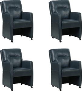 Set van 4 Blauwe leren landelijke eetkamerfauteuils Sharp - Granada leer Blue (blauw leer)