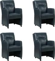 Set van 4 Blauwe leren landelijke eetkamerfauteuils Sharp - Granada leer Blue (blauw leer)