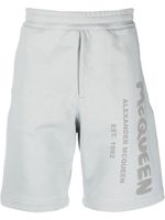 Alexander McQueen short de sport en coton à logo imprimé - Bleu - thumbnail