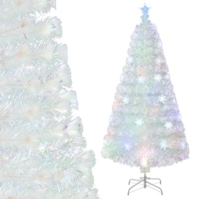 120 cm Kunstkerstboom met Glasvezel Wit met Iriserende Bladeren Veelkleurige Sneeuwvlok LED Verlichting Superieur Sterlicht