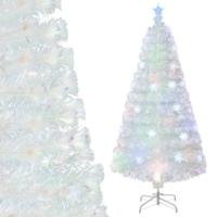 120 cm Kunstkerstboom met Glasvezel Wit met Iriserende Bladeren Veelkleurige Sneeuwvlok LED Verlichting Superieur Sterlicht