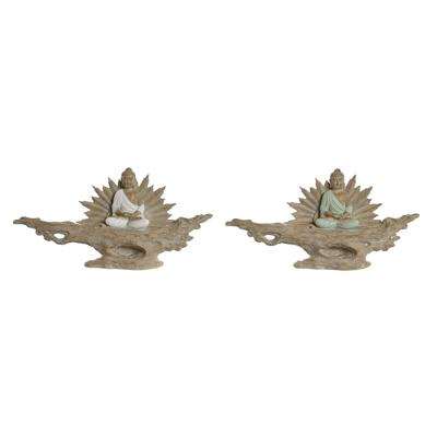 Decoratieve figuren Home ESPRIT Wit Groen Boeddha Orientaals 30 x 6 x 15 cm (2 Stuks)