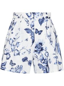 Oscar de la Renta short fleuri à taille-haute - Bleu