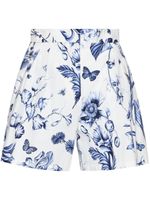 Oscar de la Renta short fleuri à taille-haute - Bleu - thumbnail