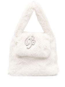 Blumarine sac à main en fourrure artificielle à logo - Blanc