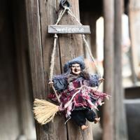 Halloween Retro heks ornamenten bezem Ghost ophangen Props Halloween huis decoratie feestelijk Party Supplies Halloween hanger (grijs)