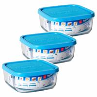 Bewaarbakje/vershoudbakje Vigo - 3x - glas - vierkant - met deksel - 300 ml - meal prep