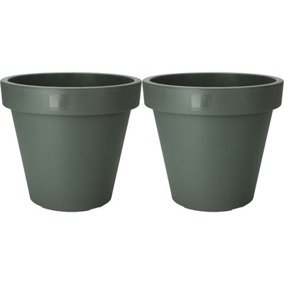 Plantenpot/bloempot - 2x - Tuin buiten - kunststof - donkergroen - D50 cm