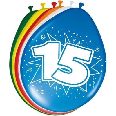 Ballonnen 15 jaar - 8x stuks - gekleurd - 30 cm - versiering - 15e verjaardag - feestballonnen Ballonnen 15 jaar - 8x stuks - gekleurd - 30 cm - versiering - 15e verjaardag - feestballonnen