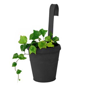 Mega Collections Plantenpot/bloempot - zink - mat zwart - met ophanghaak - D13 x H28 cm   -