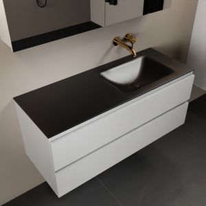 MONDIAZ AIVY 120cm badmeubel Talc, wastafel Urban solid surface rechts zonder kraangat met spiegelkast (AI-351641URBAN-NO - AI-M120TARE - AI-C120TAMI)