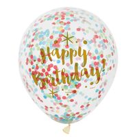 Haza Witbaard Confetti Ballonnen Happy Birthday, 6st.