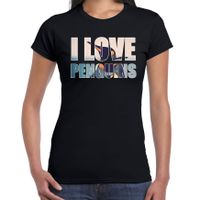 Tekst t-shirt I love penguins met dieren foto van een pinguin zwart voor dames - thumbnail