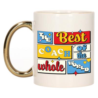 Cadeau koffie/thee mok - de beste coach/trainer - van de wereld - goud - 300 ml - keramiek
