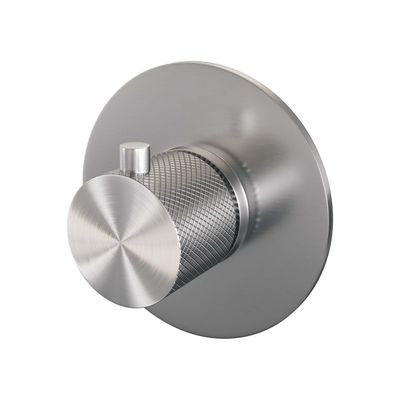Inbouwthermostaat Brauer Brushed Carving met Ronde knop en Rozet Geborsteld RVS Brauer