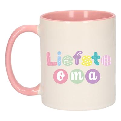 Cadeau koffie/thee mok voor Oma - roze - liefste Oma - keramiek - 300 ml