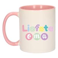 Cadeau koffie/thee mok voor Oma - roze - liefste Oma - keramiek - 300 ml