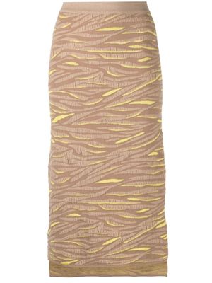 Stella McCartney jupe en maille intarsia - Marron