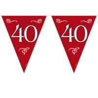 Vlaggenlijnen 40 jaar - rood - 10 meter - plastic - 40e jubileum slingers - versiering