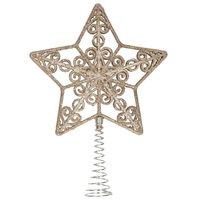 Kunststof kerstboom open ster piek glitter champagne goud 20 cm   -