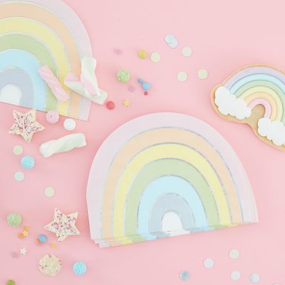 Pastel Iriserende Servetten Regenboog vorm (16st)