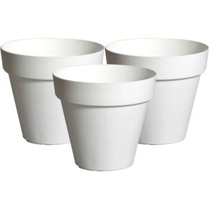 Plantenpot/bloempot - 3x - kunststof - wit - binnen/buiten - D26 x H22 cm