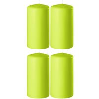 4x Lime groene cilinderkaarsen/stompkaarsen 6 x 8 cm 27 branduren