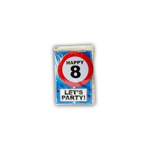 Happy Birthday kaart met button 8 jaar