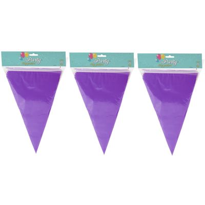 Party Vlaggenlijn - 3x - binnen/buiten - plastic - paars - 600 cm - 25 vlaggetjes