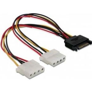 Delock 65159 Kabel Voeding SATA 15-polig naar 2 x 4-polig Molex female 20cm