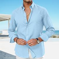 Voor heren linnen overhemd Zomer overhemd Strand Kleding Overhemd met knopen Normaal shirt Zwart Wit Blozend Roze Koningsblauw Lange mouw Effen Revers Lente zomer Casual Dagelijks Kleding Lightinthebox - thumbnail