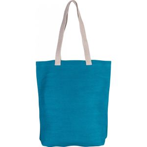 20x stuks katoenen schoudertasje in het turquoise blauw met ecru hangsels 38 x 42 cm