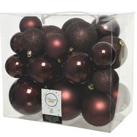 26x stuks kunststof kerstballen mahonie bruin 6-8-10 cm glans/mat/glitter   -
