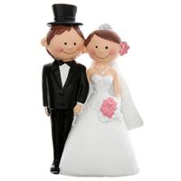 Trouwfiguurtje/caketopper bruidspaar - bruid en bruidegom - Bruidstaart figuren - 6 x 10 cm - Taartdecoraties - thumbnail