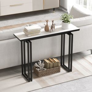 Console Tafel Marmerlook Bijzettafel Smal met Metalen Frame Gangtafel Entree Tafel voor Woonkamer Entree 110 x 30 x 81 cm (Zwart)