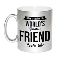 Zilveren Worlds Greatest Friend cadeau koffiemok / theebeker 330 ml - thumbnail