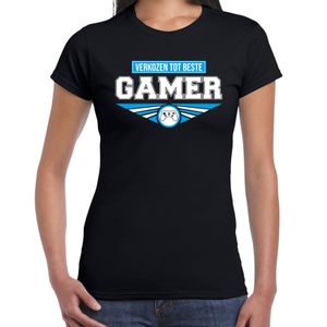 Verkozen tot beste gamer t-shirt zwart dames - Cadeau shirt