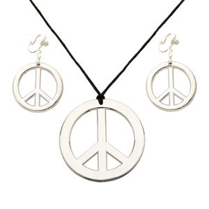 Verkleed sieraden set - Peace teken - Hippie - Flower Power - Sixties - ketting met oorbellen