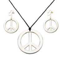 Verkleed sieraden set - Peace teken - Hippie - Flower Power - Sixties - ketting met oorbellen - thumbnail