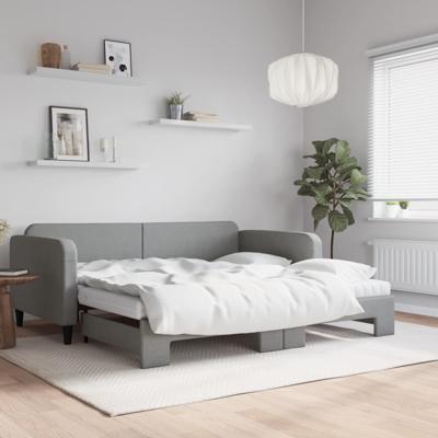 Slaapbank onderschuifbed matrassen 100x200 cm stof lichtgrijs