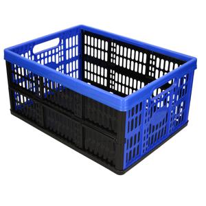 Opvouwbare krat/inklapbare boodschappen kist - zwart/blauw - 48 x 35 x 24 cm - klapkratten - 32 lite