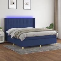 Boxspring met matras en LED stof blauw 160x200 cm
