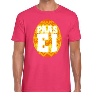 Paasei t-shirt roze met oranje ei voor heren