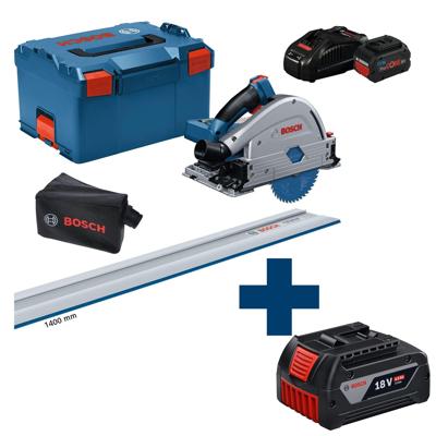 Bosch Professional GKT 18V-52 GC Accu Invalzaag 140mm 18V 5,5Ah BITURBO in L-Boxx + Geleiderail FSN 1400 - 0615990M0A