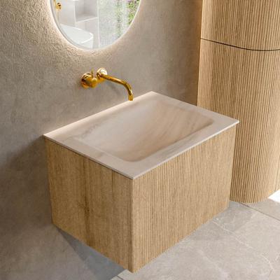 Badmeubel Mondiaz Kurve-Dlux | 60 cm | Meubelkleur Oak | Wastafelkleur Meli | Solid surface | Wasbak midden spoelbak | Zonder kraangat(en)