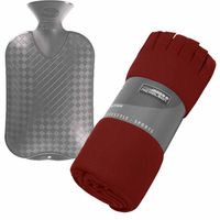 Fleece deken/plaid Rood 130 x 170 cm en een warmwater kruik 2 liter - Plaids - thumbnail