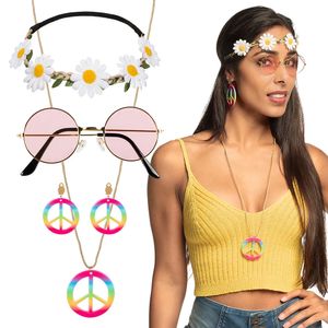 Carnaval verkleed set Hippie - zonnebril/ketting/oorbellen/hoofband - dames   -