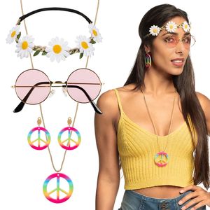 Carnaval verkleed set Hippie - zonnebril/ketting/oorbellen/hoofband - dames